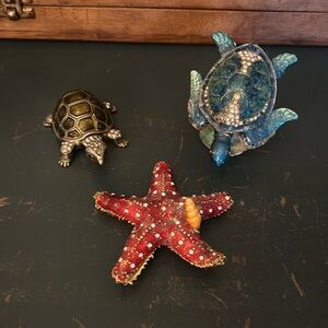 Set of Three Rhinestone Enamel Sea-life Trinket Boxes
